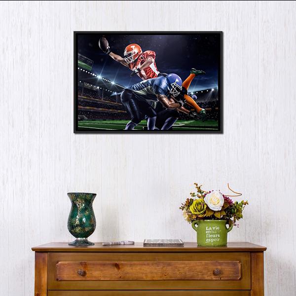 American Football Players In Action Canvas Wall Art-1 Piece-Floating Frame-24&quot; x 16&quot;-Tiaracle