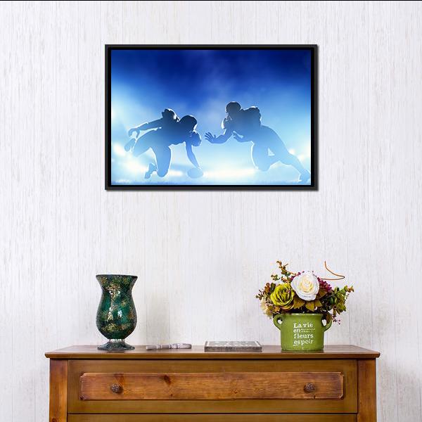American Football Players In Game Canvas Wall Art-1 Piece-Floating Frame-24" x 16"-Tiaracle