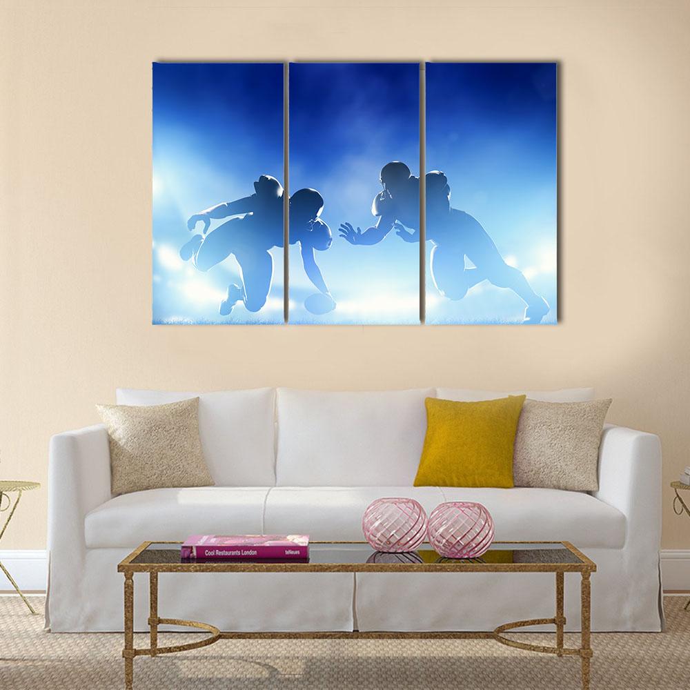American Football Players In Game Canvas Wall Art-3 Horizontal-Gallery Wrap-25&quot; x 16&quot;-Tiaracle