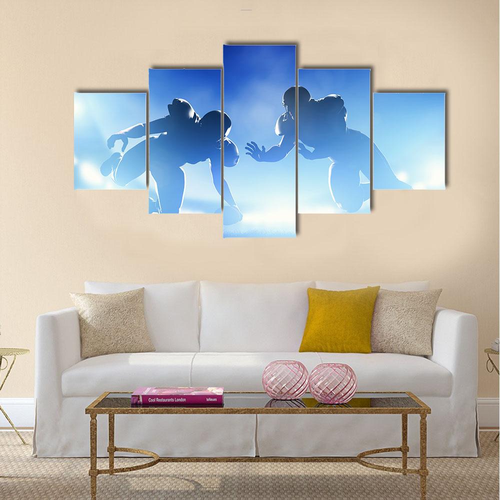 American Football Players In Game Canvas Wall Art-5 Star-Gallery Wrap-42" x 21"-Tiaracle