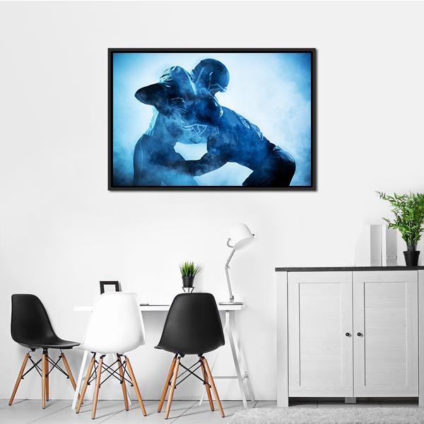 American Football Players Silhouette Canvas Wall Art-1 Piece-Floating Frame-24&quot; x 16&quot;-Tiaracle