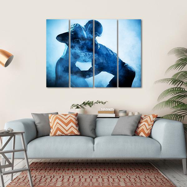 American Football Players Silhouette Canvas Wall Art-4 Horizontal-Gallery Wrap-34" x 24"-Tiaracle