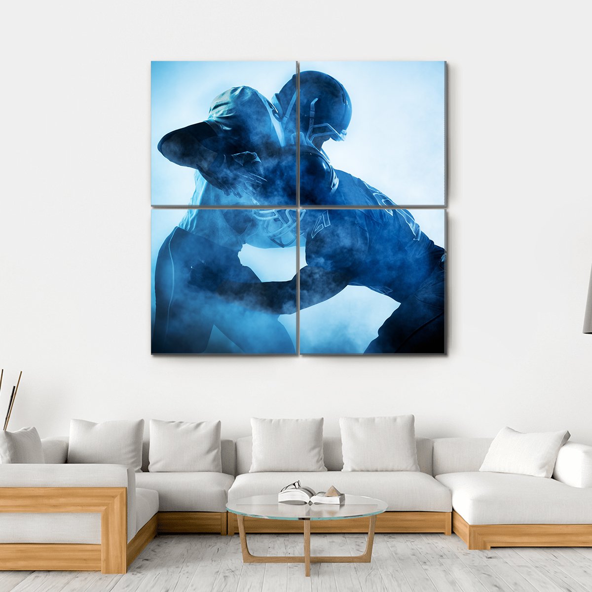 American Football Players Silhouette Canvas Wall Art-4 Square-Gallery Wrap-17&quot; x 17&quot;-Tiaracle