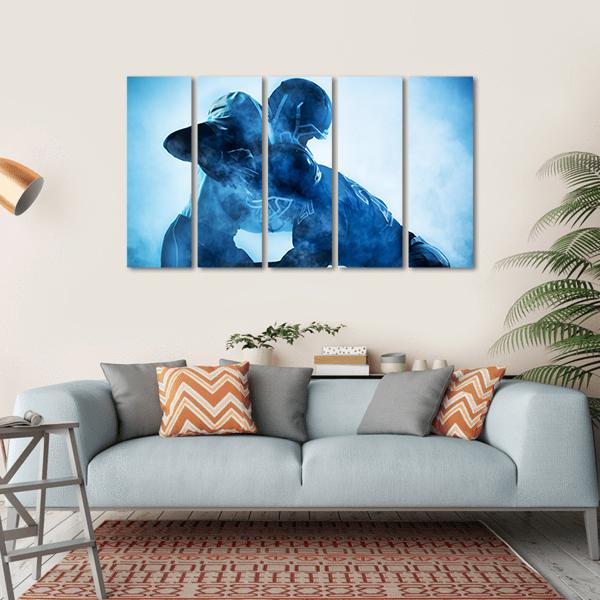 American Football Players Silhouette Canvas Wall Art-5 Horizontal-Gallery Wrap-22&quot; x 12&quot;-Tiaracle