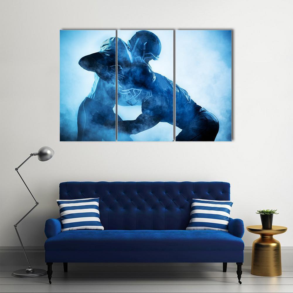 American Football Players Silhouette Canvas Wall Art-3 Horizontal-Gallery Wrap-37&quot; x 24&quot;-Tiaracle