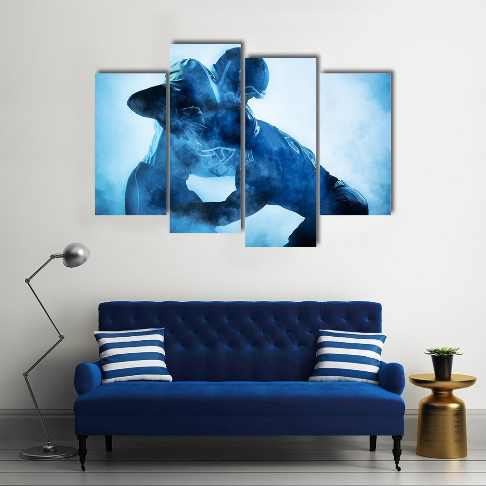 American Football Players Silhouette Canvas Wall Art-4 Pop-Gallery Wrap-50" x 32"-Tiaracle