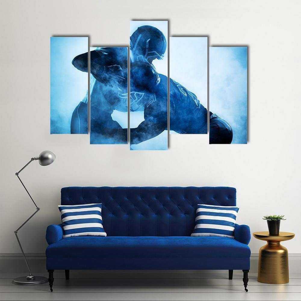 American Football Players Silhouette Canvas Wall Art-5 Pop-Gallery Wrap-47" x 32"-Tiaracle