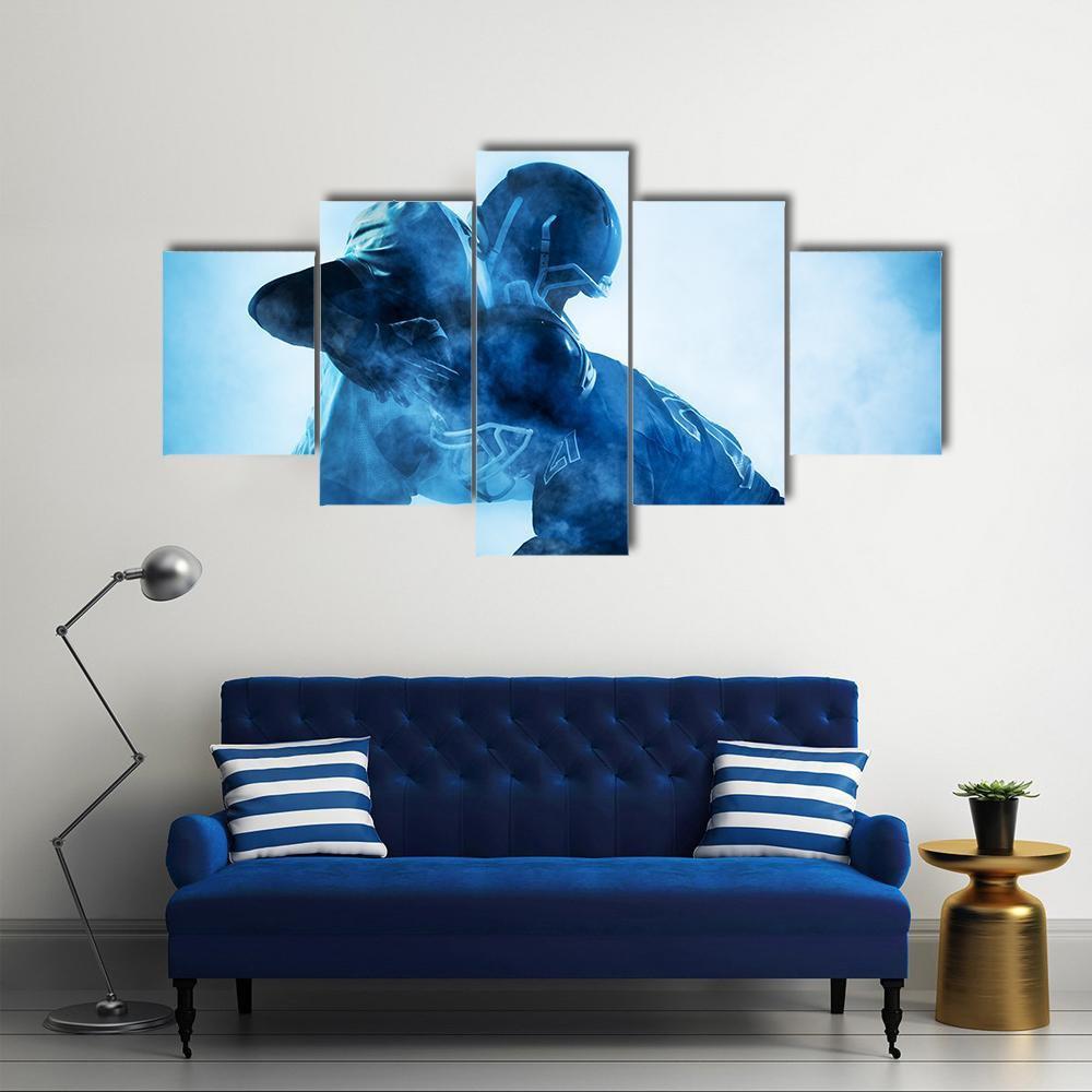 American Football Players Silhouette Canvas Wall Art-5 Star-Gallery Wrap-62" x 32"-Tiaracle