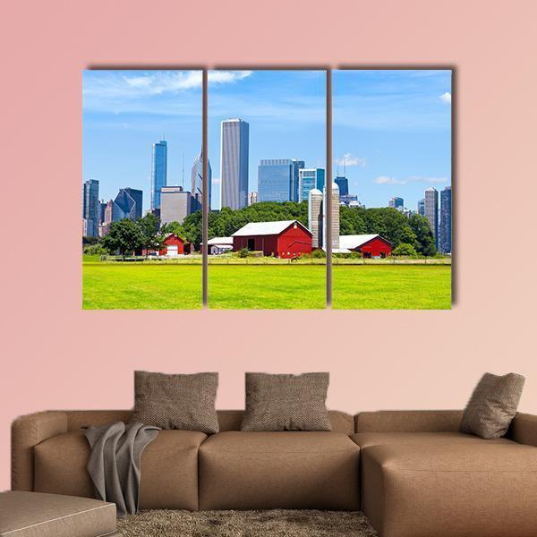 American Red Farm Canvas Wall Art-3 Horizontal-Gallery Wrap-37&quot; x 24&quot;-Tiaracle