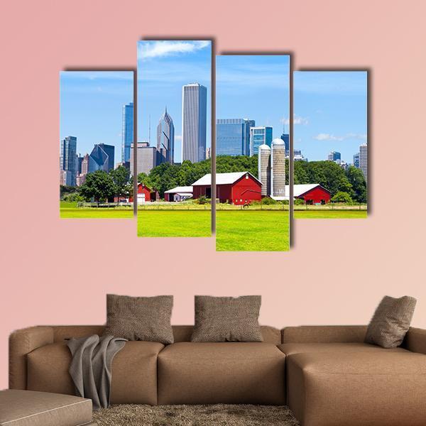 American Red Farm Canvas Wall Art-4 Pop-Gallery Wrap-50&quot; x 32&quot;-Tiaracle