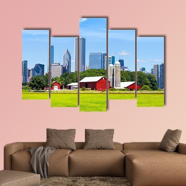 American Red Farm Canvas Wall Art-5 Pop-Gallery Wrap-47&quot; x 32&quot;-Tiaracle
