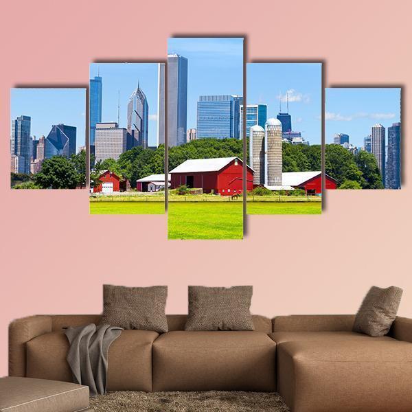 American Red Farm Canvas Wall Art-5 Star-Gallery Wrap-62&quot; x 32&quot;-Tiaracle