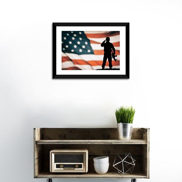 American Soldier Silhouette Canvas Wall Art-1 Piece-Framed Print-20" x 16"-Tiaracle