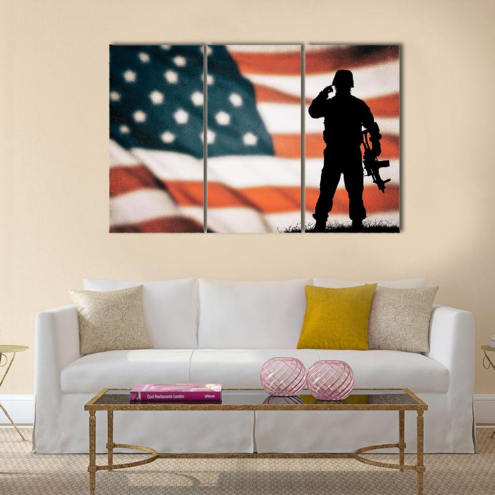 American Soldier Silhouette Canvas Wall Art-3 Horizontal-Gallery Wrap-25" x 16"-Tiaracle