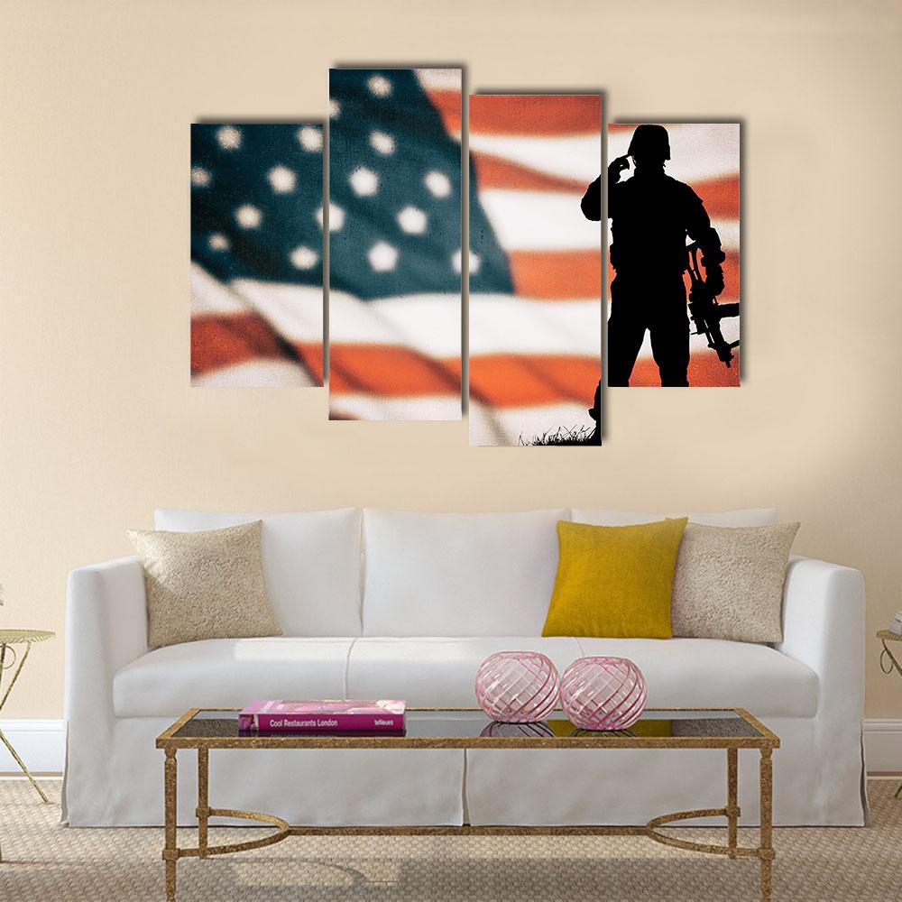 American Soldier Silhouette Canvas Wall Art-4 Pop-Gallery Wrap-34" x 20"-Tiaracle