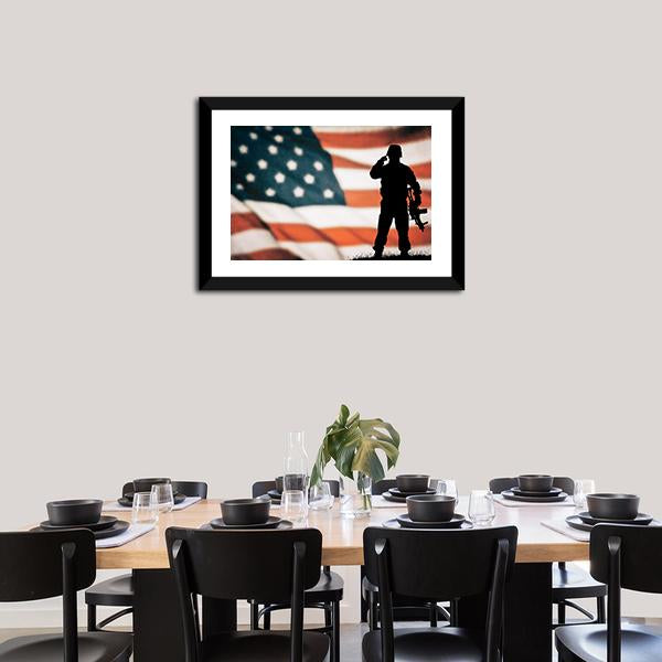 American Soldier Silhouette Canvas Wall Art-3 Horizontal-Gallery Wrap-25" x 16"-Tiaracle