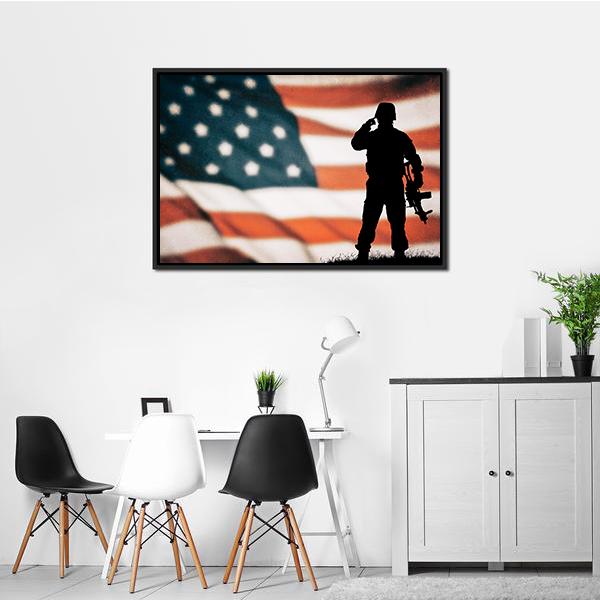American Soldier Silhouette Vertical Canvas Wall Art-3 Vertical-Gallery Wrap-12" x 25"-Tiaracle
