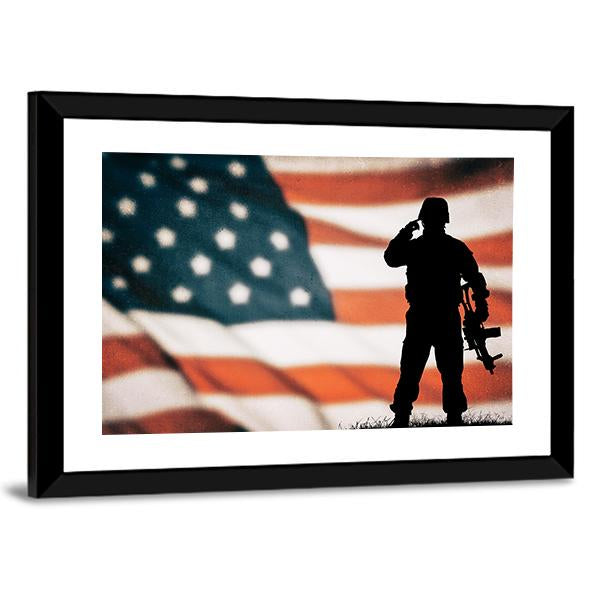 American Soldier Silhouette Vertical Canvas Wall Art-3 Vertical-Gallery Wrap-12" x 25"-Tiaracle
