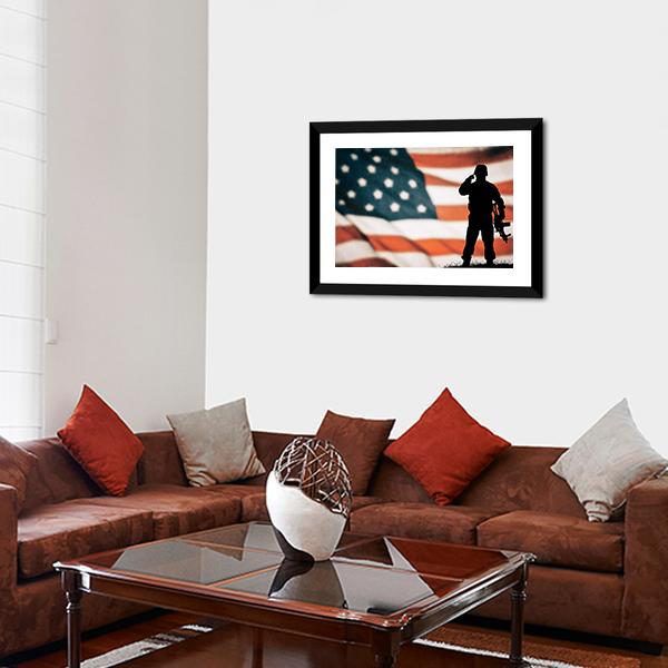 American Soldier Silhouette Vertical Canvas Wall Art-3 Vertical-Gallery Wrap-12" x 25"-Tiaracle