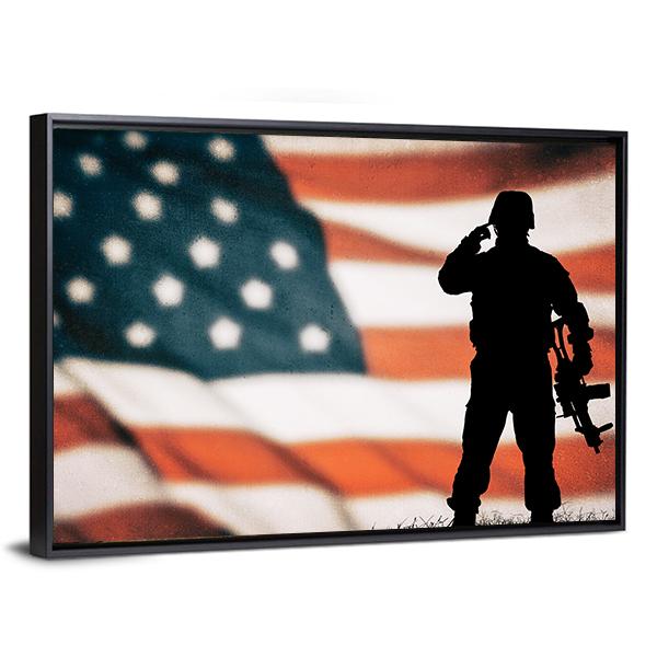 American Soldier Silhouette Vertical Canvas Wall Art-3 Vertical-Gallery Wrap-12" x 25"-Tiaracle