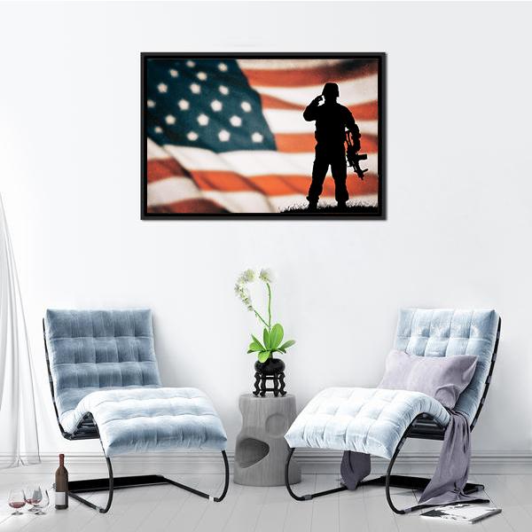 American Soldier Silhouette Vertical Canvas Wall Art-3 Vertical-Gallery Wrap-12" x 25"-Tiaracle