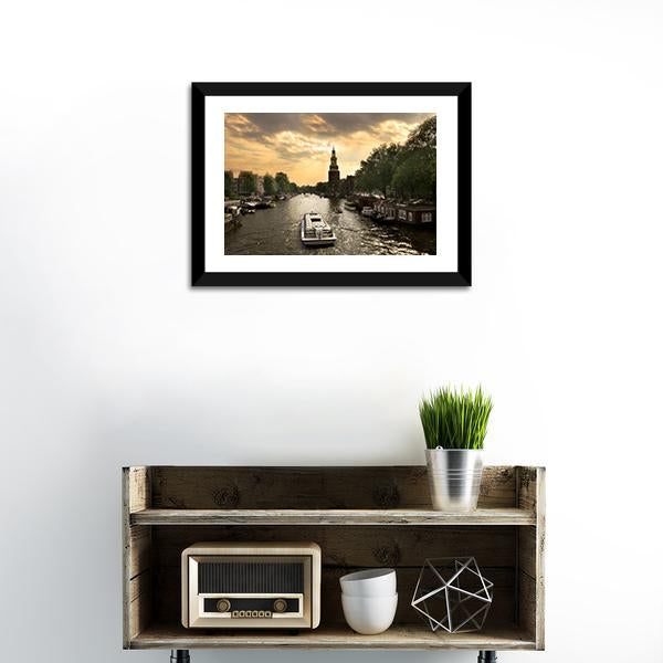 Amstel River With Cruise Ship Canvas Wall Art-1 Piece-Framed Print-20" x 16"-Tiaracle