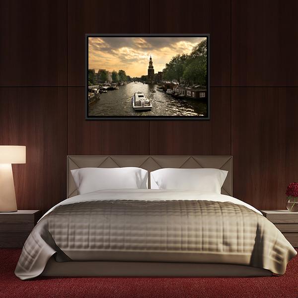 Amstel River With Cruise Ship Canvas Wall Art-3 Horizontal-Gallery Wrap-25" x 16"-Tiaracle