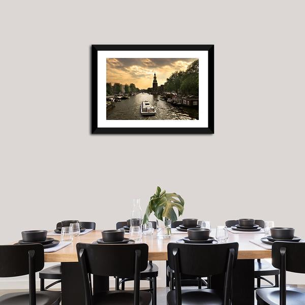 Amstel River With Cruise Ship Canvas Wall Art-3 Horizontal-Gallery Wrap-25" x 16"-Tiaracle