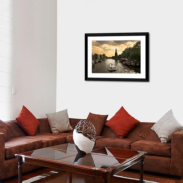 Amstel River With Cruise Ship Canvas Wall Art-3 Horizontal-Gallery Wrap-25" x 16"-Tiaracle