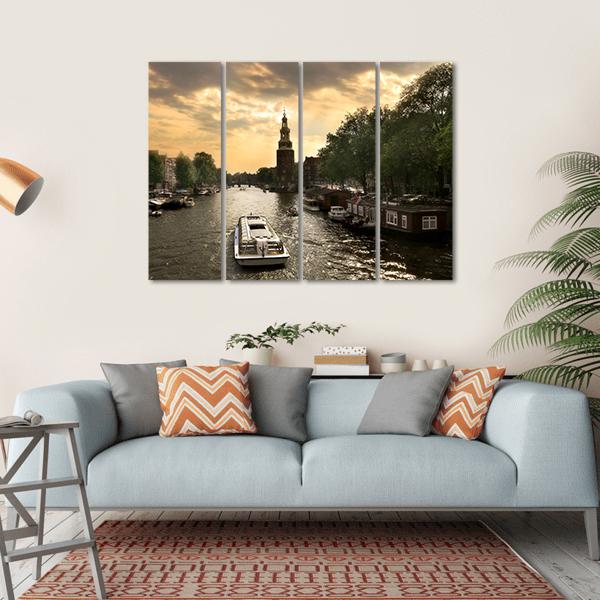 Amstel River With Cruise Ship Canvas Wall Art-4 Horizontal-Gallery Wrap-34" x 24"-Tiaracle