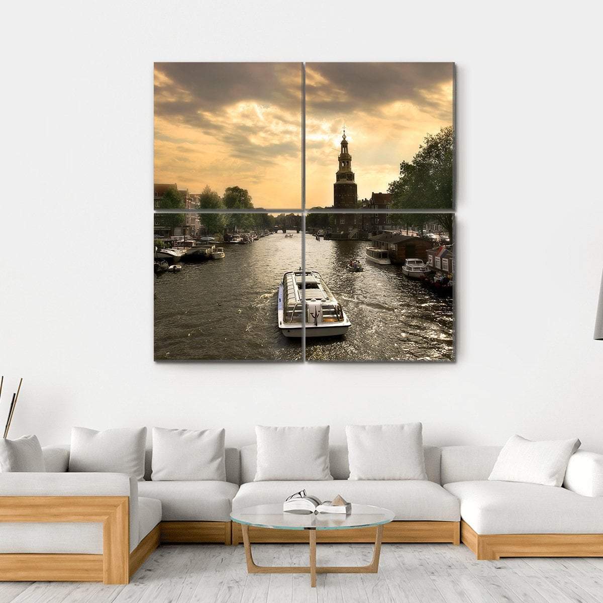 Amstel River With Cruise Ship Canvas Wall Art-4 Square-Gallery Wrap-17" x 17"-Tiaracle