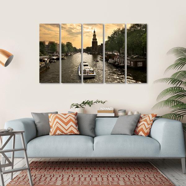 Amstel River With Cruise Ship Canvas Wall Art-5 Horizontal-Gallery Wrap-22" x 12"-Tiaracle