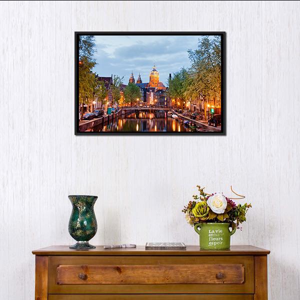 Amsterdam At Dusk Canvas Wall Art-3 Horizontal-Gallery Wrap-25" x 16"-Tiaracle