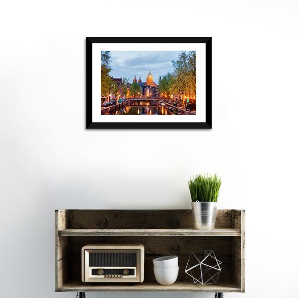 Amsterdam At Dusk Canvas Wall Art-1 Piece-Framed Print-20" x 16"-Tiaracle