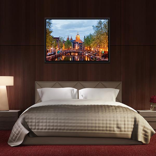 Amsterdam At Dusk Canvas Wall Art-3 Horizontal-Gallery Wrap-25" x 16"-Tiaracle
