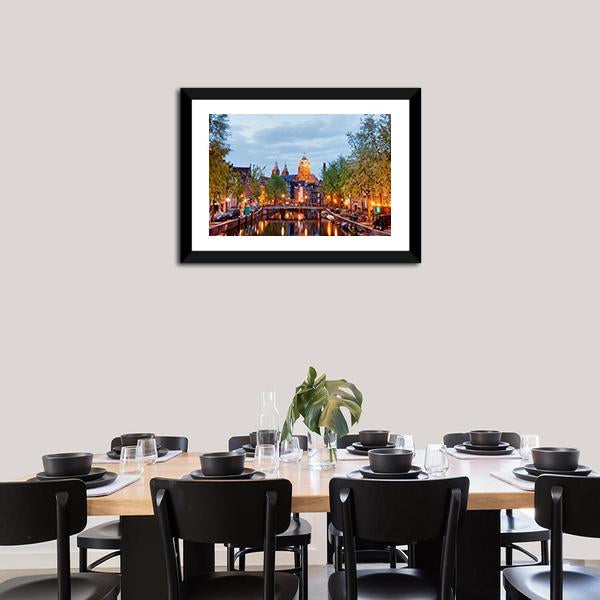Amsterdam At Dusk Canvas Wall Art-1 Piece-Framed Print-20" x 16"-Tiaracle