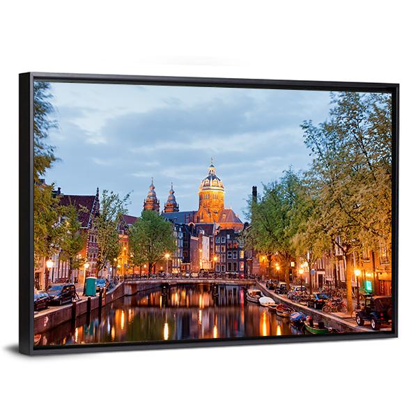 Amsterdam At Dusk Panoramic Canvas Wall Art-1 Piece-36" x 12"-Tiaracle
