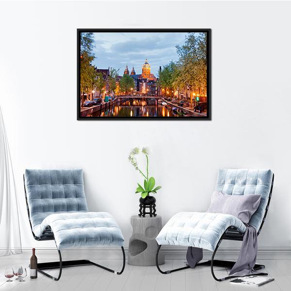 Amsterdam At Dusk Panoramic Canvas Wall Art-1 Piece-36" x 12"-Tiaracle