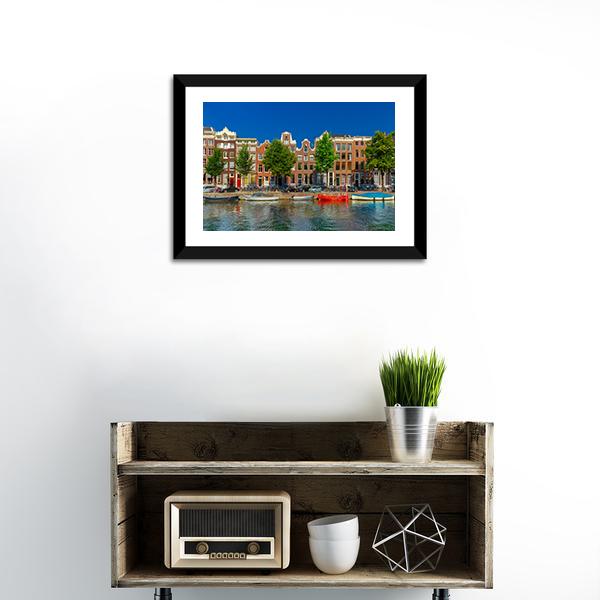 Amsterdam Canal Houses Canvas Wall Art-1 Piece-Framed Print-20" x 16"-Tiaracle