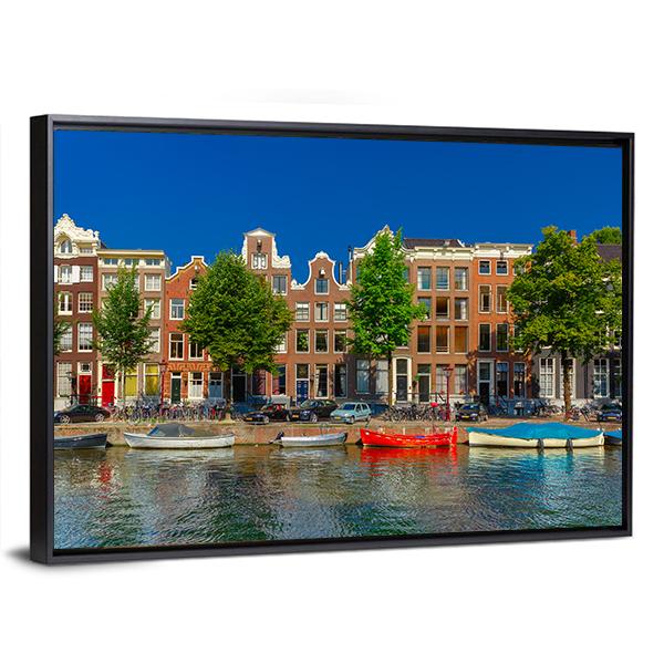 Amsterdam Canal Houses Canvas Wall Art-3 Horizontal-Gallery Wrap-25" x 16"-Tiaracle