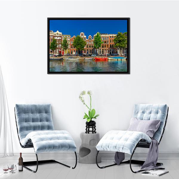 Amsterdam Canal Houses Canvas Wall Art-3 Horizontal-Gallery Wrap-25" x 16"-Tiaracle