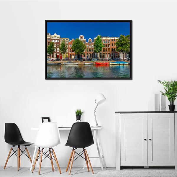 Amsterdam Canal Houses Canvas Wall Art-3 Horizontal-Gallery Wrap-25" x 16"-Tiaracle