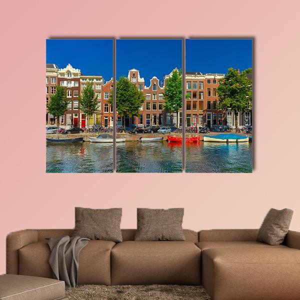 Amsterdam Canal Houses Canvas Wall Art-3 Horizontal-Gallery Wrap-37" x 24"-Tiaracle