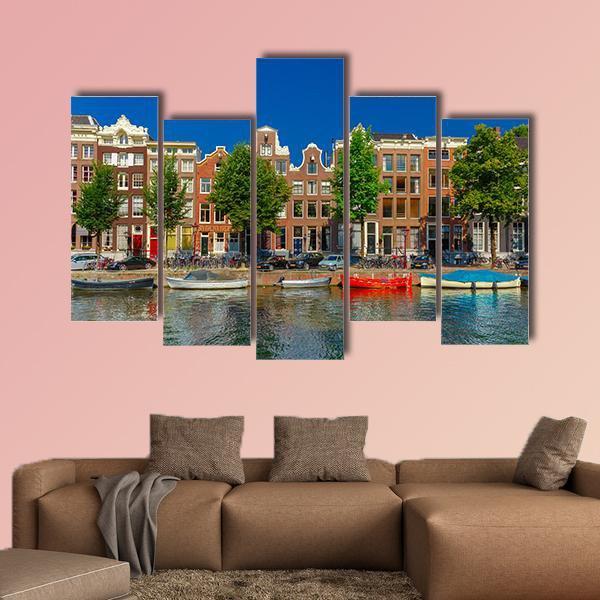 Amsterdam Canal Houses Canvas Wall Art-5 Pop-Gallery Wrap-47" x 32"-Tiaracle