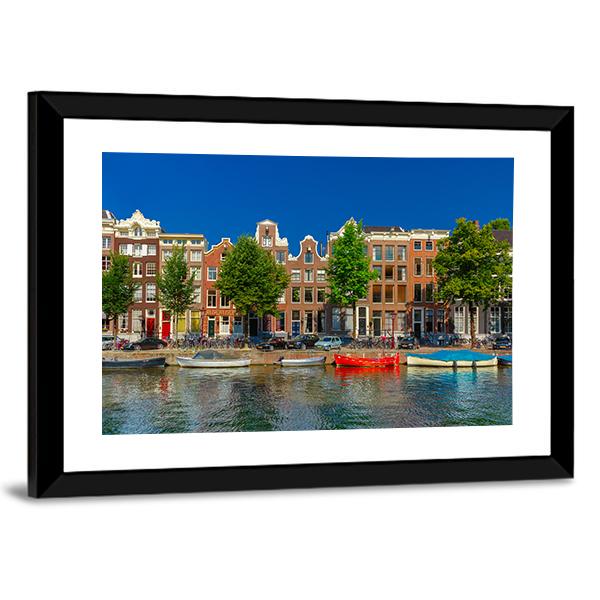 Amsterdam Canal Houses Canvas Wall Art-3 Horizontal-Gallery Wrap-25" x 16"-Tiaracle
