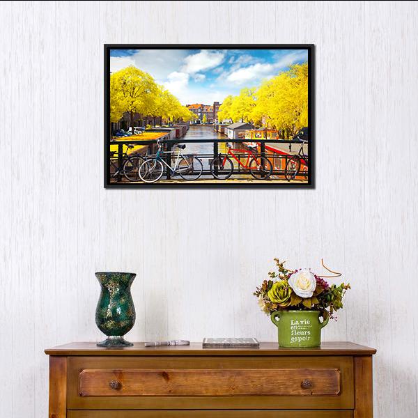 Amsterdam In Autumn Canvas Wall Art-1 Piece-Floating Frame-24" x 16"-Tiaracle