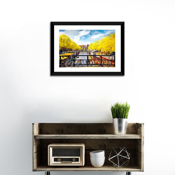Amsterdam In Autumn Canvas Wall Art-1 Piece-Framed Print-20" x 16"-Tiaracle