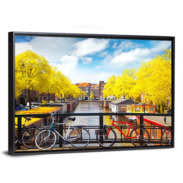 Amsterdam In Autumn Canvas Wall Art-3 Horizontal-Gallery Wrap-25" x 16"-Tiaracle