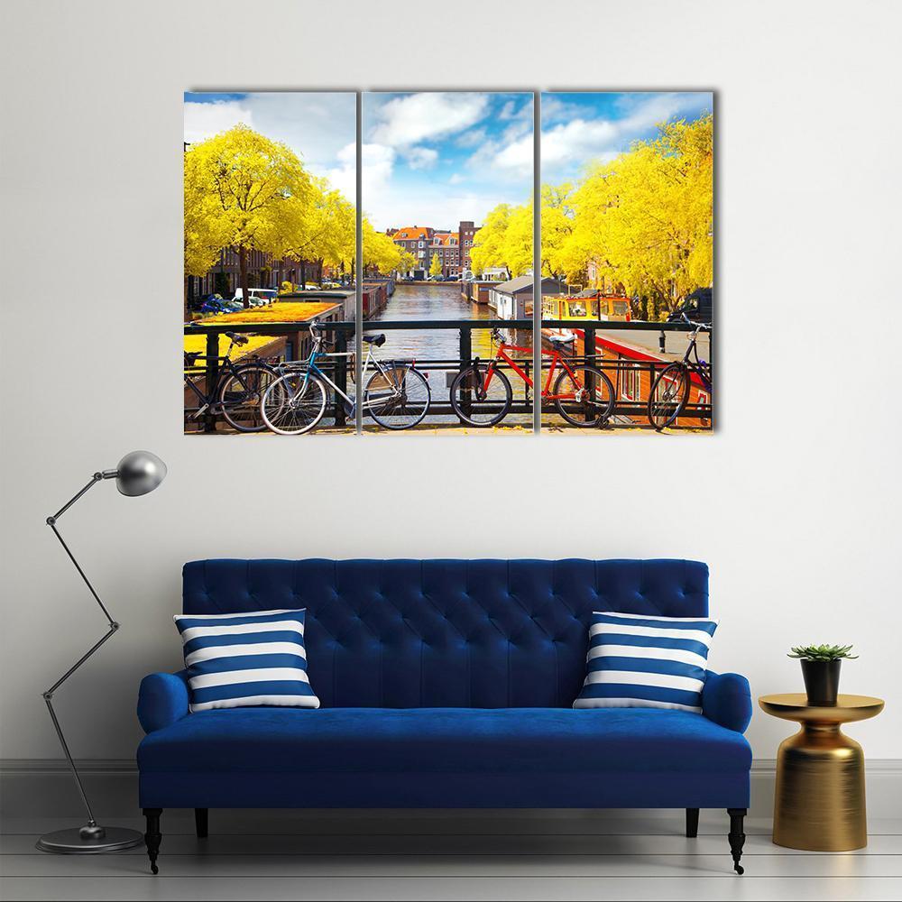 Amsterdam In Autumn Canvas Wall Art-3 Horizontal-Gallery Wrap-37" x 24"-Tiaracle