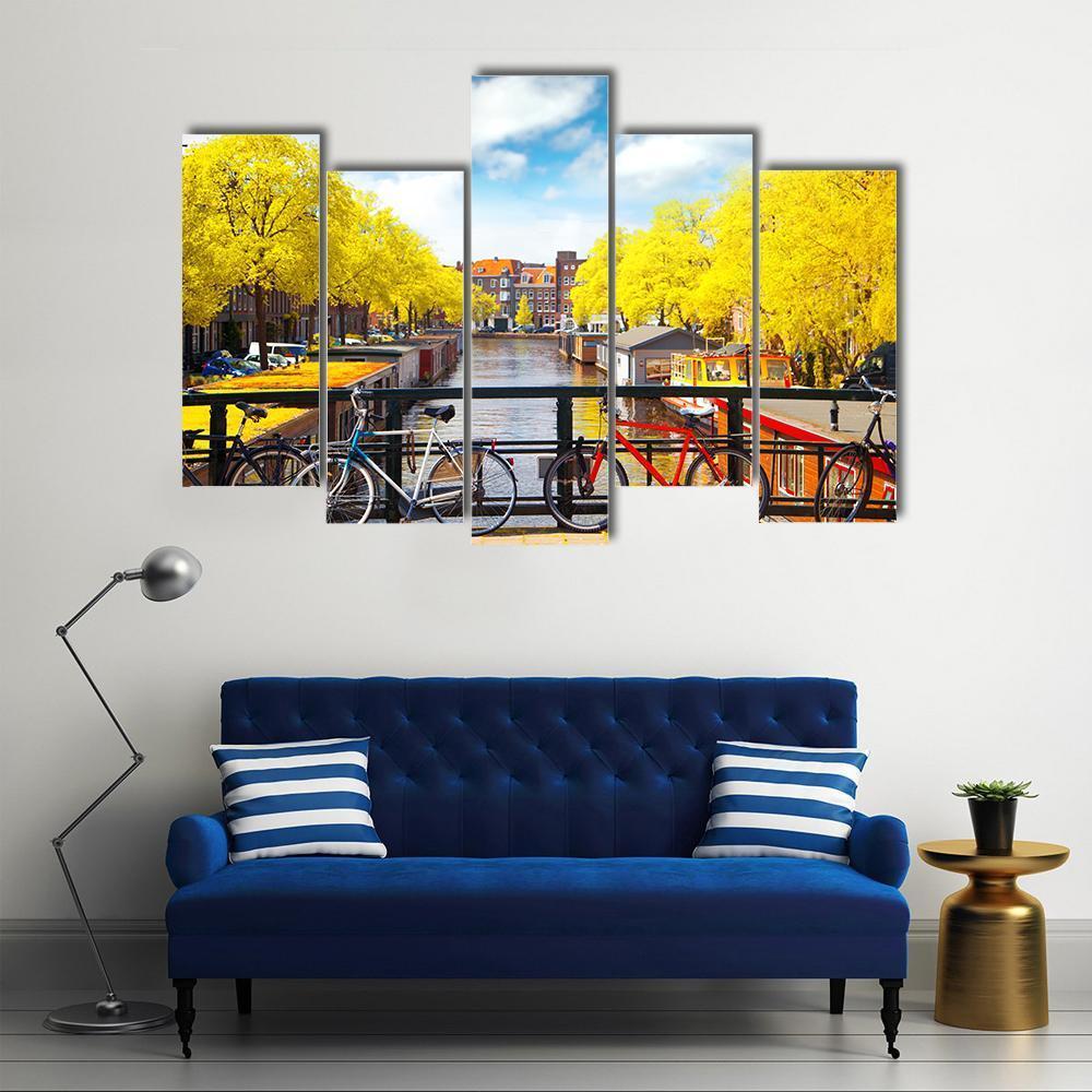 Amsterdam In Autumn Canvas Wall Art-5 Pop-Gallery Wrap-47&quot; x 32&quot;-Tiaracle